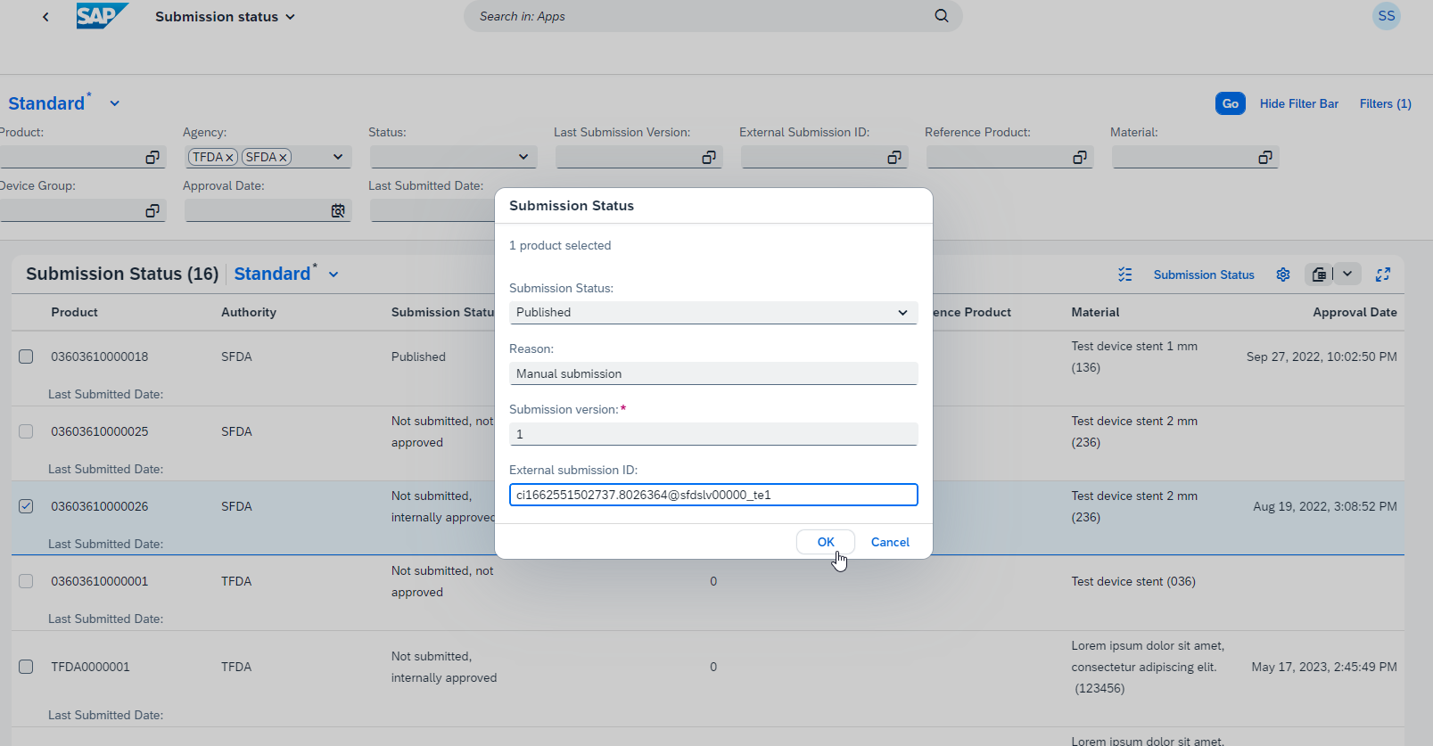 UDI Platform Release 3.2, Feature Manage Submission Status